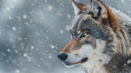 Obraz premium Grey Wolf Canis lupus Stands Still Looking Right Winter captive animal