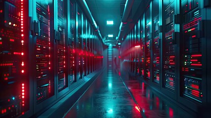 Image of scope scanning with data processing over server room Global technology online security and digital interface concept digitally generated image