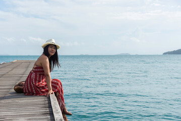 Fototapeta premium Lifestyle woman and relax chill on Travel summer vacations