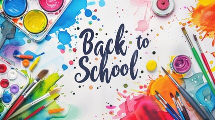 Back to School Concept with Colorful Art Supplies and Paint Splashes