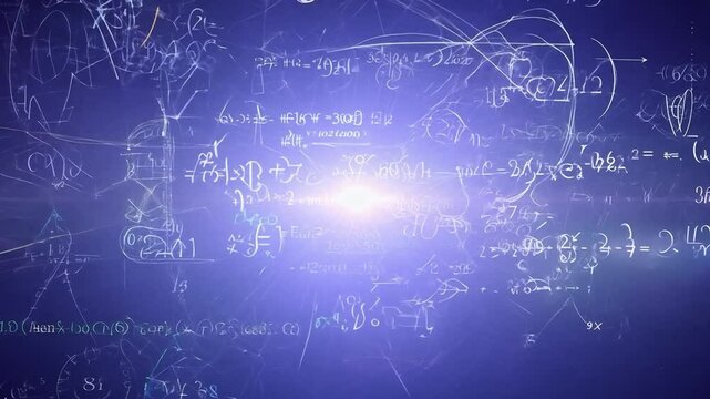 A physics background zooms in on the viewer with different formulas and letters.