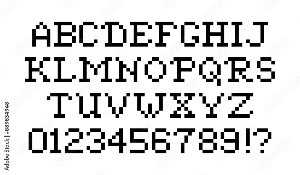 Fototapete pixel font set. large letters and numeral units in pixel art style for computer display. pixel 8 bit