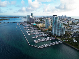 Luxurious yacht marina. Luxury boat harbor. Marina in Miami Beach, Florida USA. Yacht boat docked...