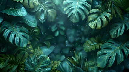 Tropical leaves jungle background in dark style