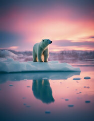 Fototapeta premium A polar bear standing on an ice floe under the northern lights 