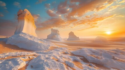 Amazing sunset landscape with white chalk limestone formations