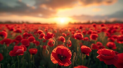 Obraz premium Beautiful nature background with red poppy flower