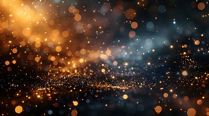 Festive abstract Christmas texture with golden bokeh particles