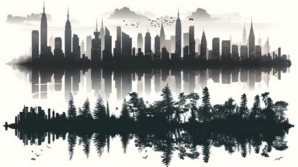Naklejka premium Vector set of city silhouettes - Panorama city background
