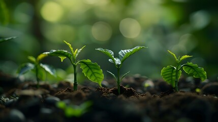 Concept of tree growth: Coffee bean seedlings