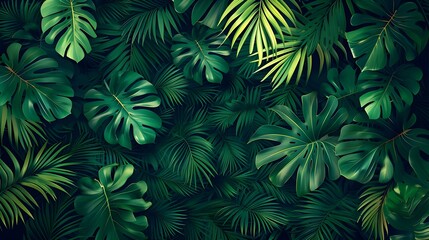 Creative tropical leaf banner on green nature background