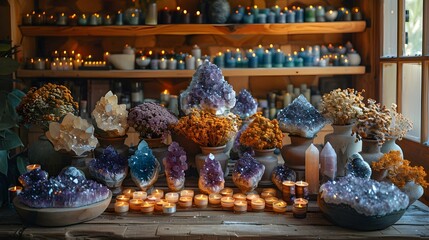 Mystical and sublime crystal shop with precious stones