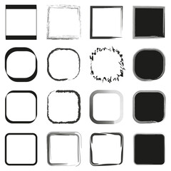Abstract square frames. Diverse black outlines. Rounded and rough edges. Vector design elements.