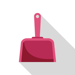 Pink dustpan lying on white background with long shadow