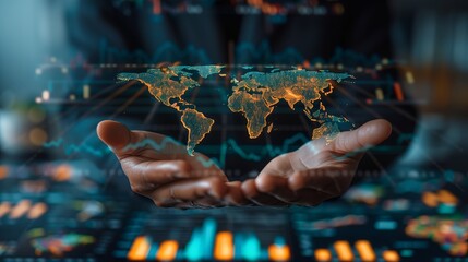 Map of the world levitating above the palms