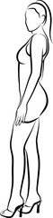 Sketch of Slim Woman In Mini Dress - Side View. Vector illustration