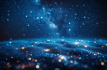 Obraz premium The stars at the top paint a dreamy night sky, and Ball's star, Meg CJ, and Taurus show interstellar details. The starry night sky over the mountains, where stars like Bohr could be seen on the distan