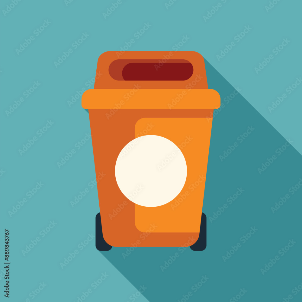 Sticker orange trash can with white circle for logo, standing on blue background