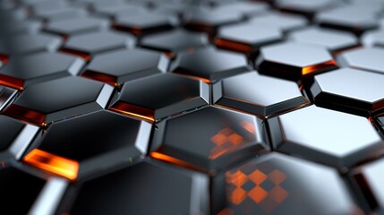 Fototapeta premium Hexagonal grid with metallic finish, ideal for futuristic and high-tech digital backgrounds. Illustrater Image, Shiny, bright, beautiful , Minimalism,