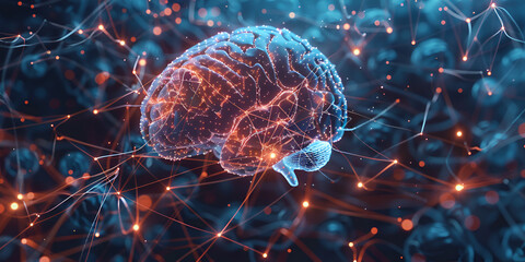 Fototapeta premium Digital Brain Neural Network, Advanced Neural Connectivity Visualization,Digital Brain with Neural Network Connections in Virtual Space, Artificial Intelligence Concept with Brain and Neural Networks