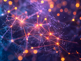 Obraz premium Abstract Background with Glowing Network Connections and Bokeh Lights