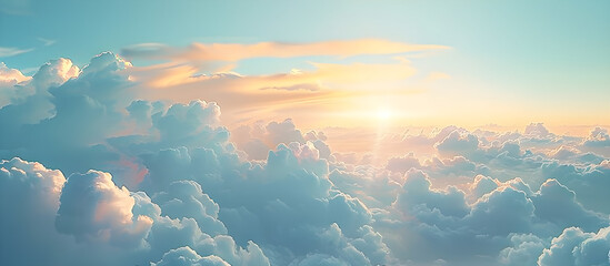 Beautiful sunset over clouds in vibrant sky. Tranquil backdrop for inspirational quotes, travel blogs, nature themes. Perfect for banners and social media.