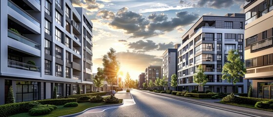 view of modern high rise real estate residential buildings nature