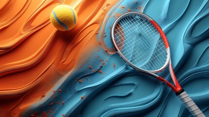 Tennis tournament themed poster, incorporating modern sports elements, clean background, spiral composition
