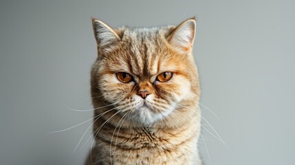 Obraz premium Exotic Shorthair cat with intense orange eyes, studio portrait