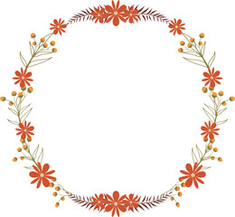 Autumn wreath round frame of fall season colors. 