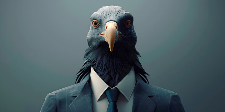 Portrait of a majestic eagle in a business suit, symbolizing strength and leadership. Ideal for corporate branding, motivational content, and marketing campaigns.