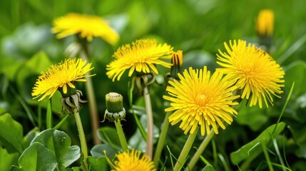 Dandelions in group close up backgrounds