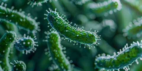 Magnified View of Bacteria, Detailed Microorganism Visualization


