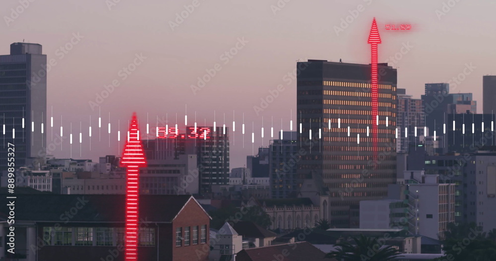 Sticker Image of financial data processing over cityscape