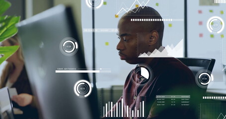 Image of data processing over diverse business people in office