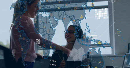 Image of data processing over diverse business people in office