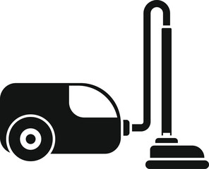 Black and white icon of a vacuum cleaner using a hose with a brush tool, perfect for representing cleaning