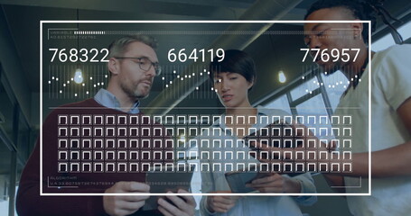 Image of data processing over diverse business people in office