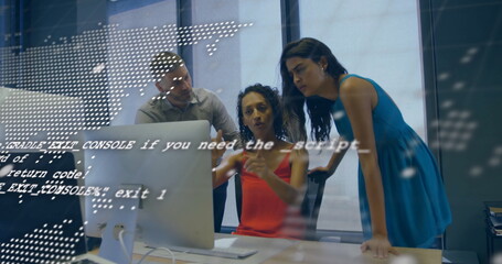 Image of data processing over diverse business people in office