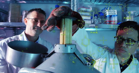 Image of scientific data processing over diverse scientists in laboratory