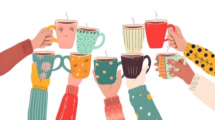 Cheers with tea and coffee cups
