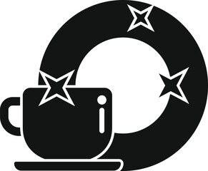 Black and white clean dishes icon showing sparkling cup and plate