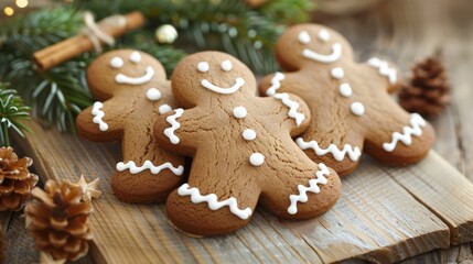 Gingerbread cookies homemade on wood surface