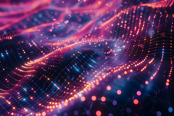 Obraz premium Abstract 3D Background with Glowing Network Grid and Bokeh Lights