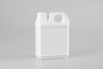 A white plastic bottle with a white cap, on a white background.