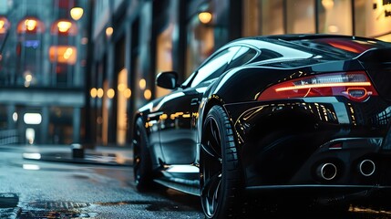 Naklejka premium Black sports car parked on the side of a street