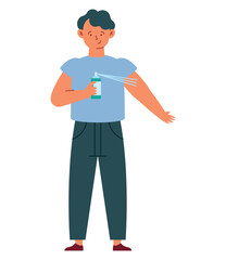 man spraying insect repellent on his hand