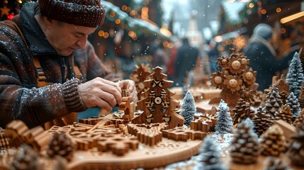 Close-up of artisan hands crafting a wooden toy
