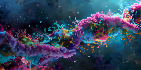 Fototapeta premium Vibrant DNA Strand in Molecular Space, Artistic Representation of Genetic Code