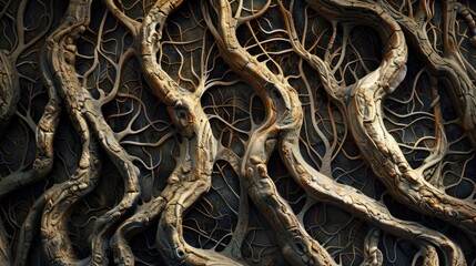 Unusual pattern created by Bodhi tree roots on walls